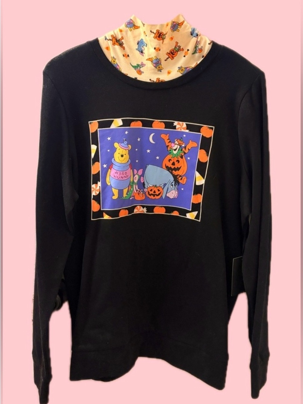 Black Disney Winnie the Pooh Halloween Graphic Long Sleeve Top